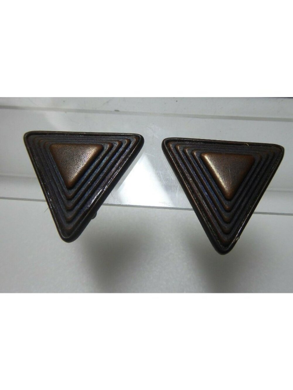 Large 1.25" Ben-Amun Signed Bronze Triangle Clip Earrings | Modernist Bold